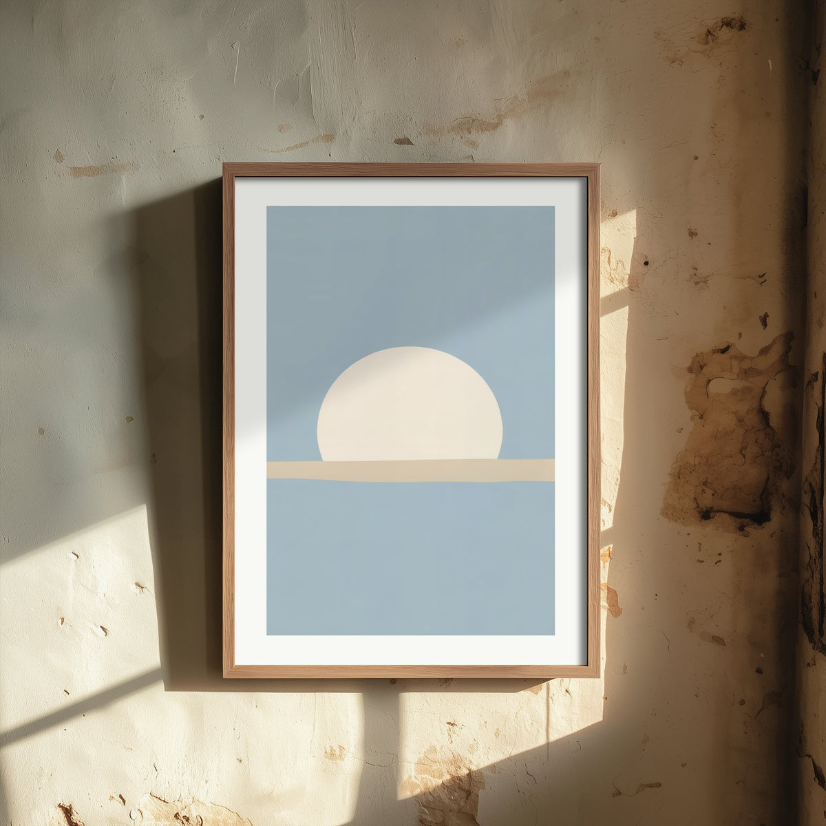 Setting Sun Art Print - Powder Blue Seaside Horizon Poster - Minimalist Sunrise Illustration V1 3/3