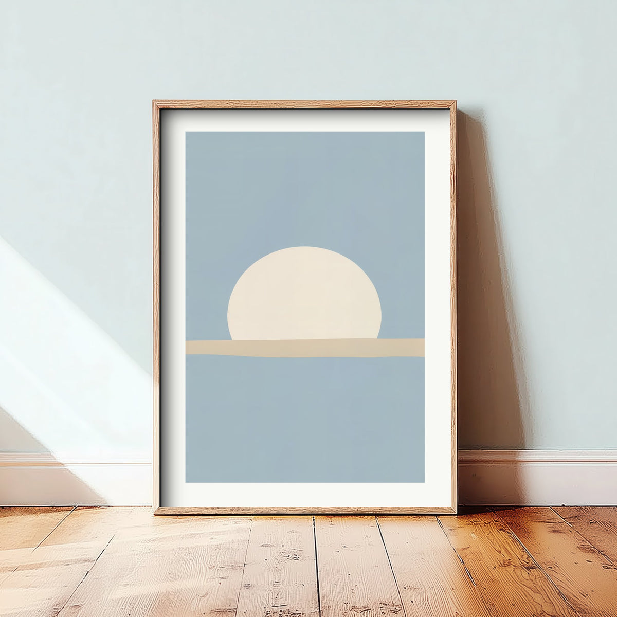Setting Sun Art Print - Powder Blue Seaside Horizon Poster - Minimalist Sunrise Illustration V1 3/3