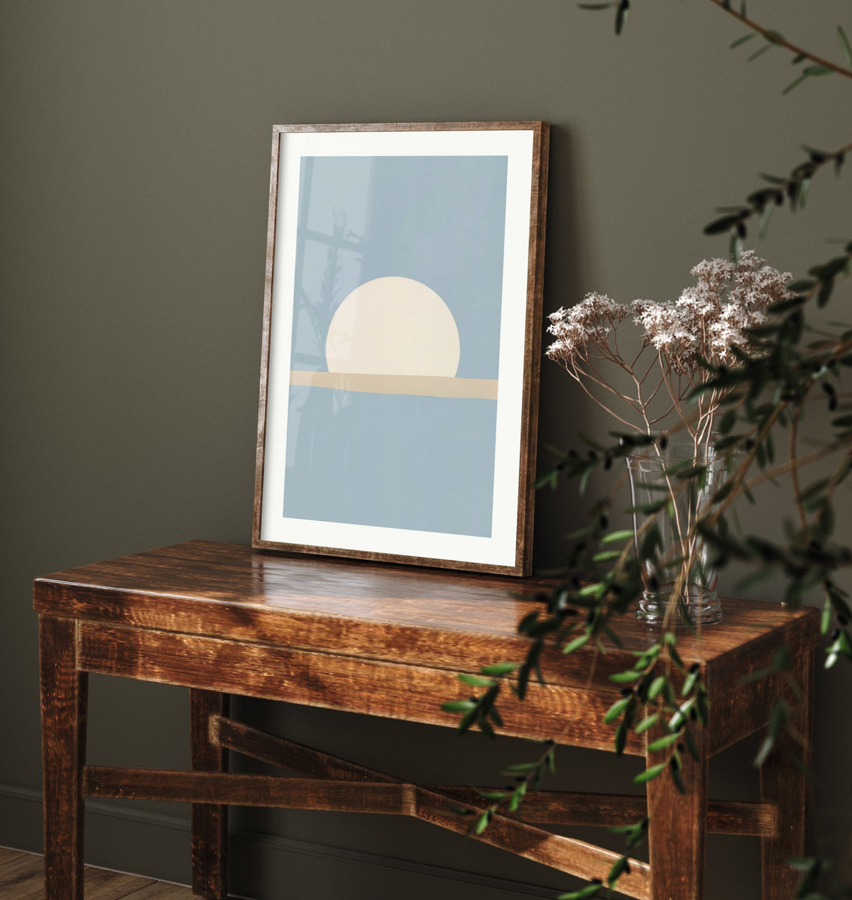 Setting Sun Art Print - Powder Blue Seaside Horizon Poster - Minimalist Sunrise Illustration V1 3/3