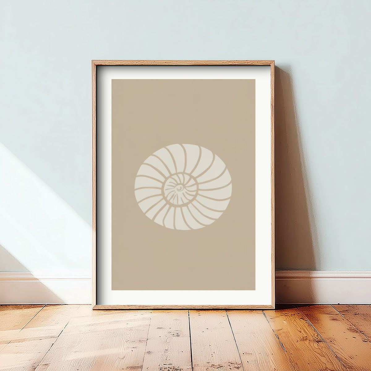 Spiral Seashell Art Print - Sand Beige Coastal Poster - Minimalist Shell Line Illustration V2 1/3