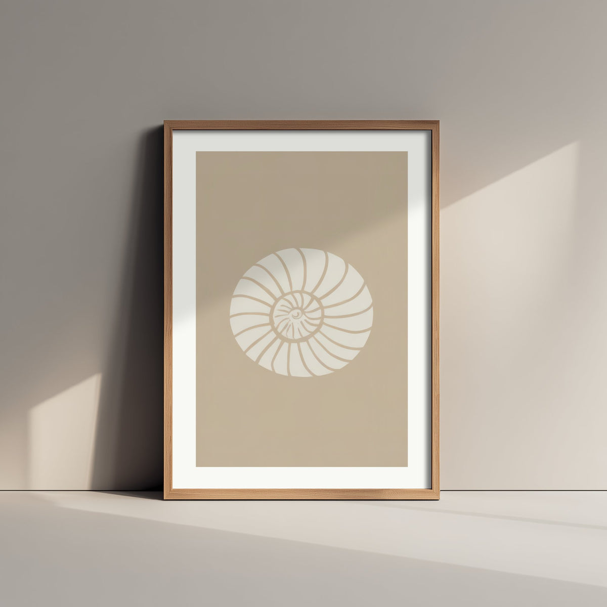 Spiral Seashell Art Print - Sand Beige Coastal Poster - Minimalist Shell Line Illustration V2 1/3