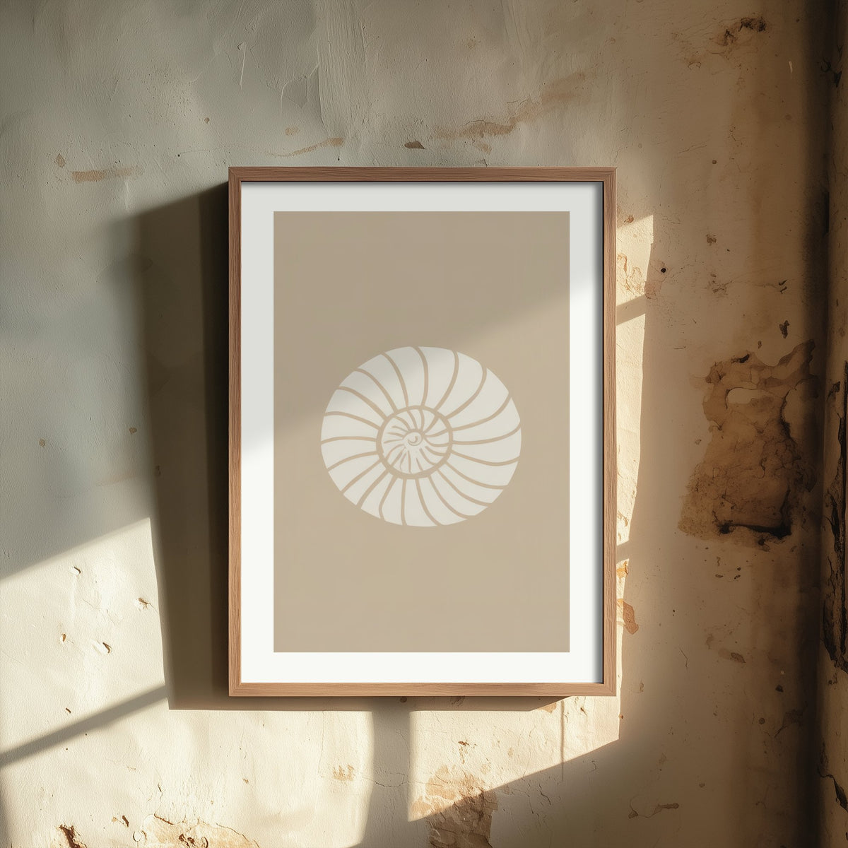 Spiral Seashell Art Print - Sand Beige Coastal Poster - Minimalist Shell Line Illustration V2 1/3