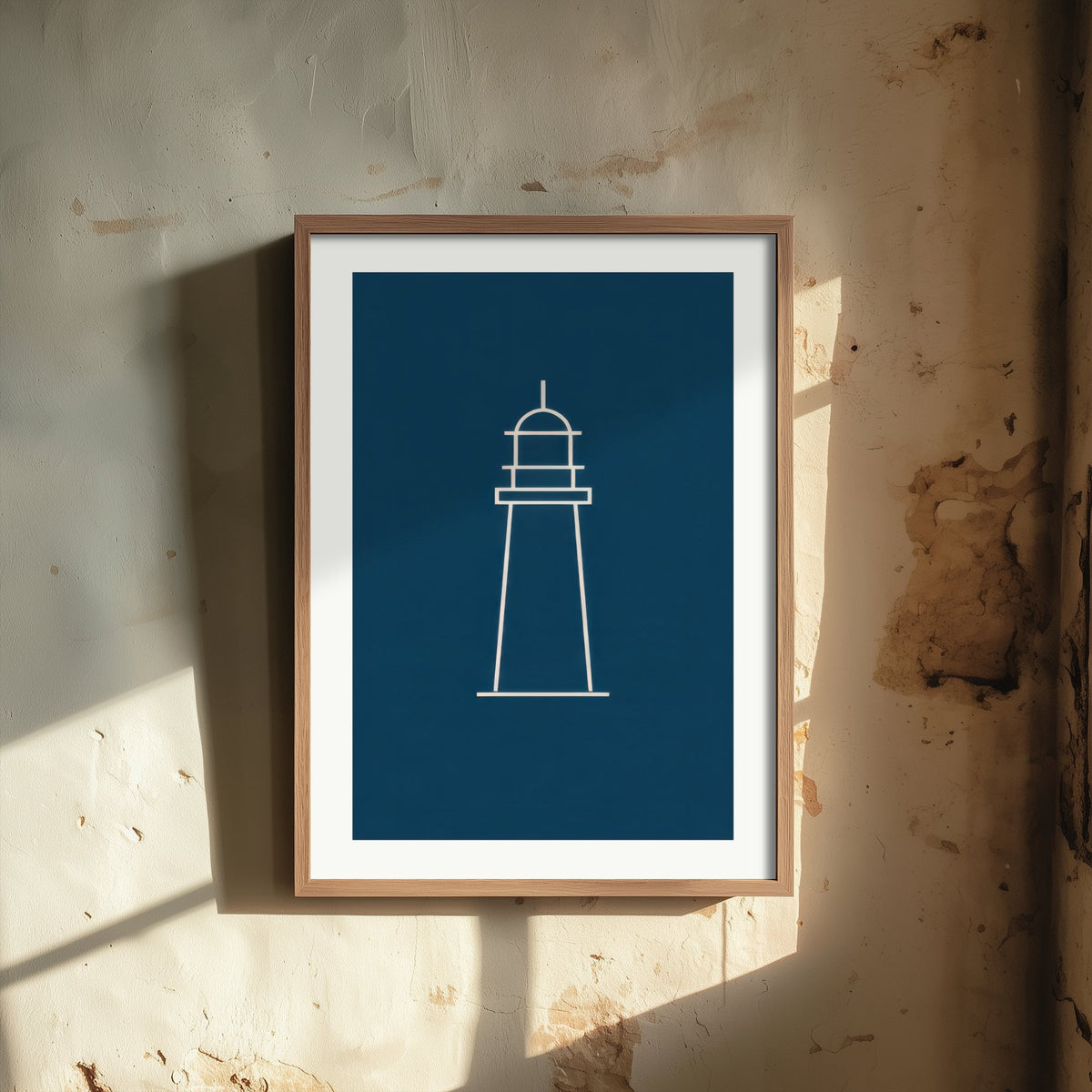 Lighthouse Art Print - Navy Nautical Line Poster - Minimalist Coastal Beacon Illustration V2 2/3