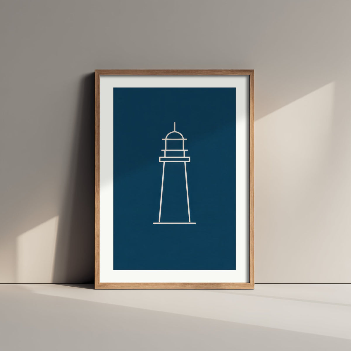 Lighthouse Art Print - Navy Nautical Line Poster - Minimalist Coastal Beacon Illustration V2 2/3