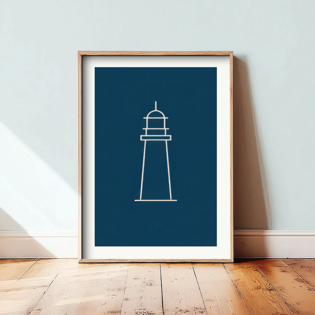 Lighthouse Art Print - Navy Nautical Line Poster - Minimalist Coastal Beacon Illustration V2 2/3