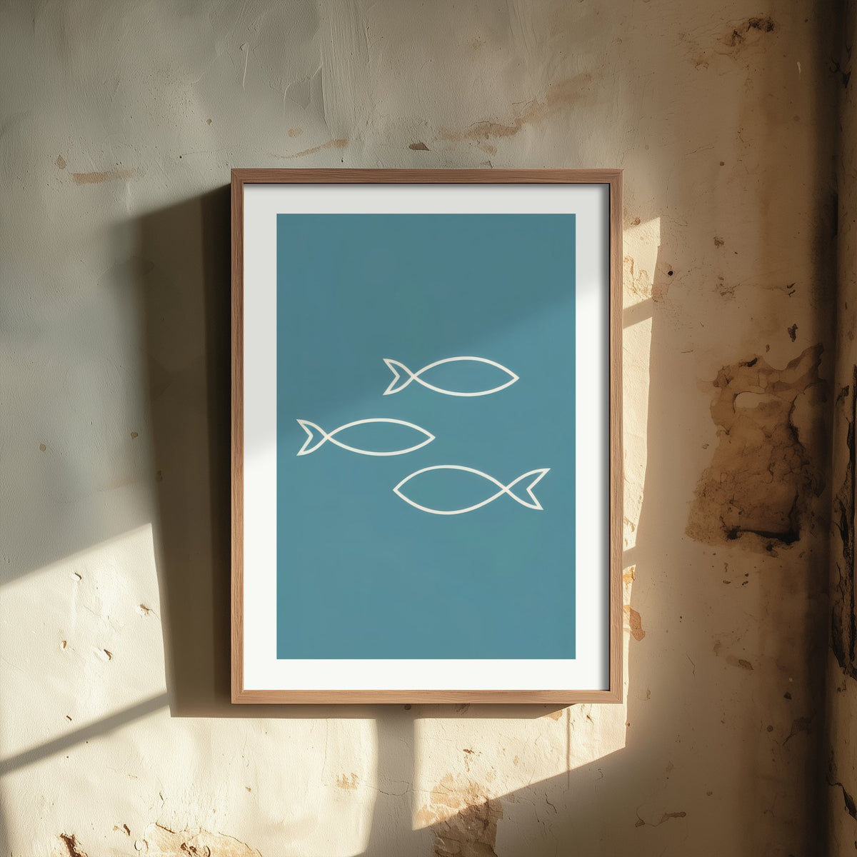 Outline Fish Art Print - Soft Teal Nautical Poster - Minimalist Shoal Line Illustration V2 3/3