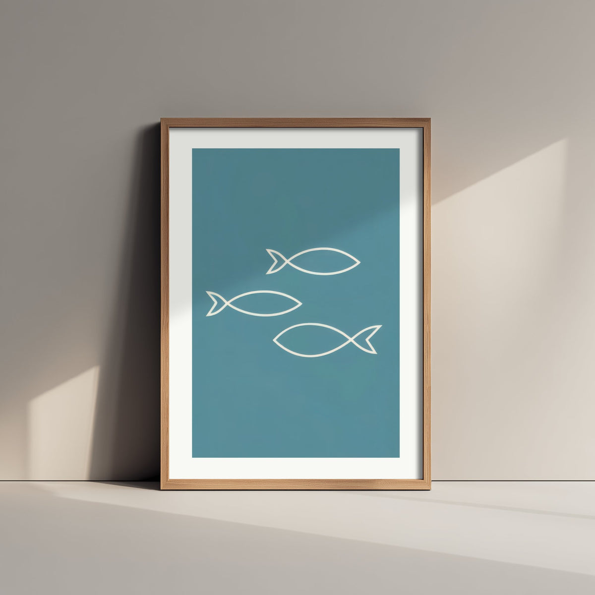 Outline Fish Art Print - Soft Teal Nautical Poster - Minimalist Shoal Line Illustration V2 3/3