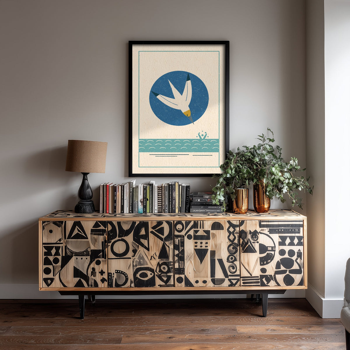 Diving Gannet Art Print - Linocut Style Seabird Poster - Retro Coastal Illustration V2 1/3