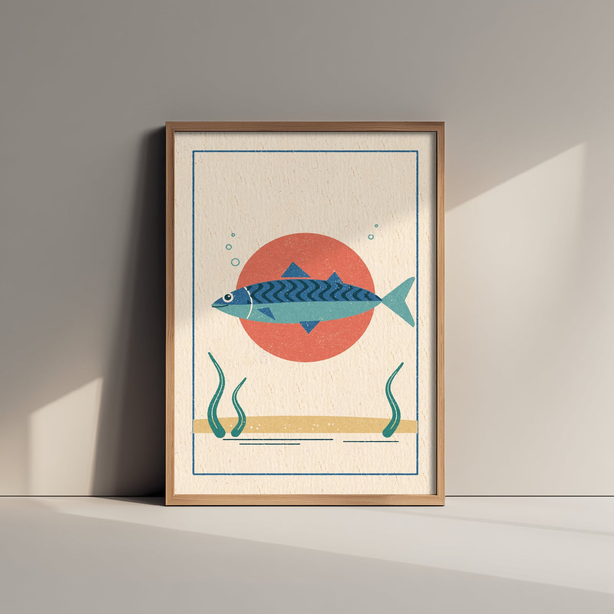 Striped Mackerel Art Print - Linocut Look Fish Poster - Retro Seaside Kitchen Illustration V2 3/3
