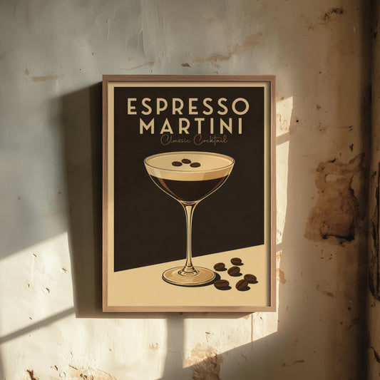 Espresso Martini Art Print - Vintage Cocktail Poster - Retro Bar Cart Illustration - Classic Drink Kitchen Art 1/3