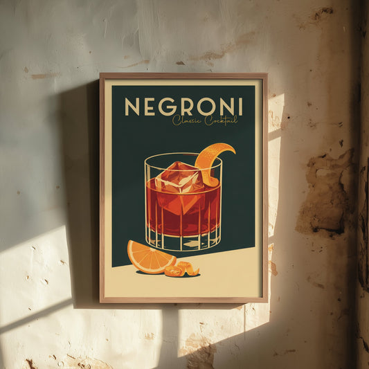 Negroni Art Print - Vintage Cocktail Poster - Retro Bar Cart Illustration - Classic Drink Kitchen Art 3/3
