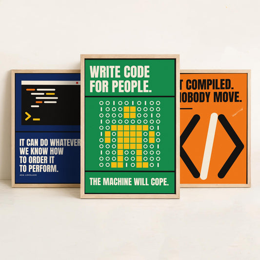 Coding Quotes Set of Three Art Prints - 3 Bauhaus Programmer Posters - Minimalist Tech Wall Art Illustration V1