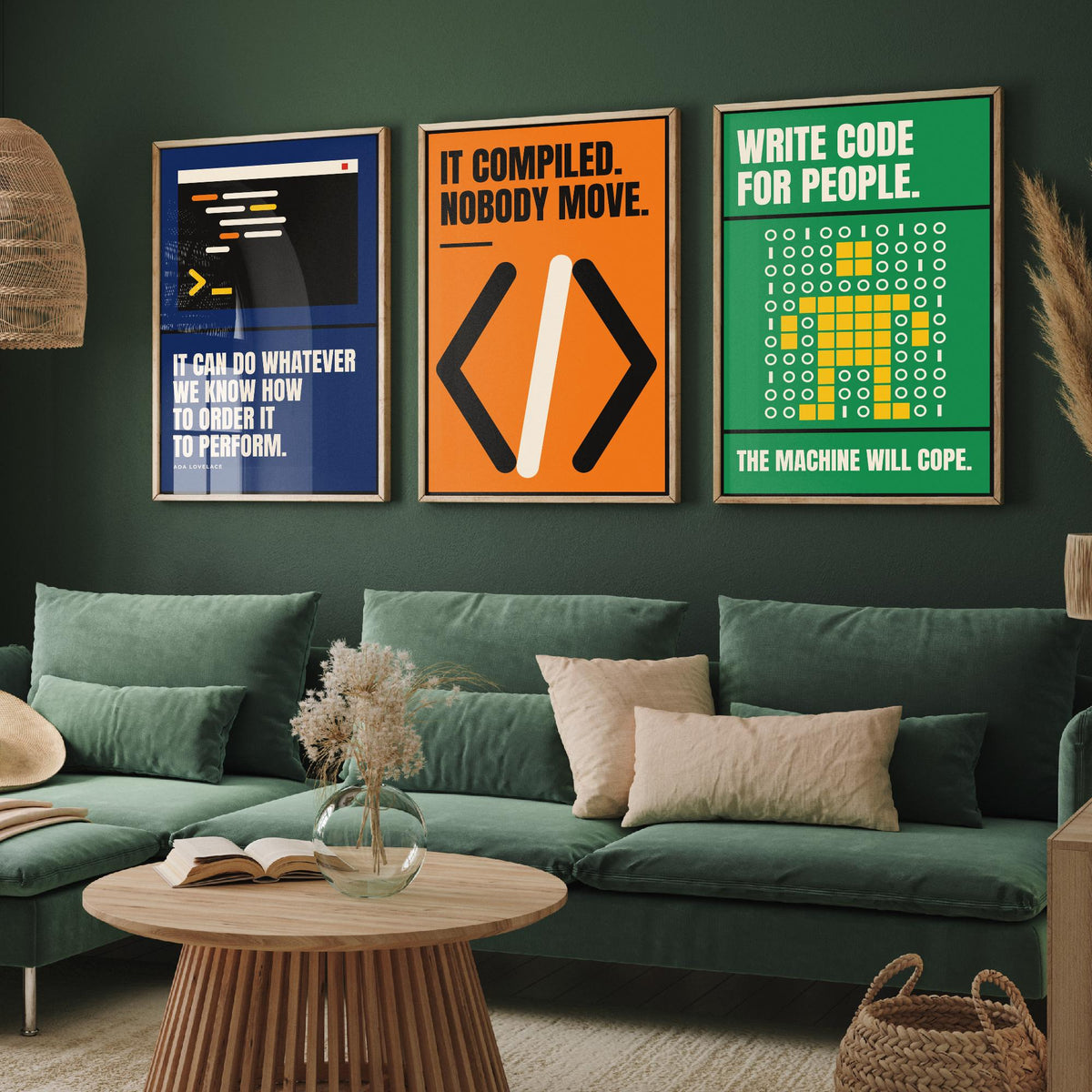 Coding Quotes Set of Three Art Prints - 3 Bauhaus Programmer Posters - Minimalist Tech Wall Art Illustration V1