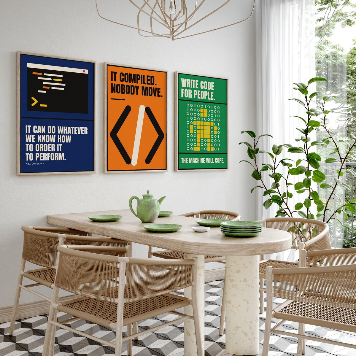 Coding Quotes Set of Three Art Prints - 3 Bauhaus Programmer Posters - Minimalist Tech Wall Art Illustration V1