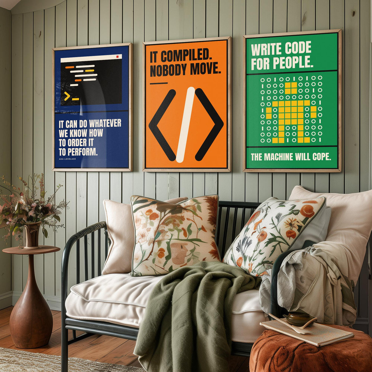 Coding Quotes Set of Three Art Prints - 3 Bauhaus Programmer Posters - Minimalist Tech Wall Art Illustration V1