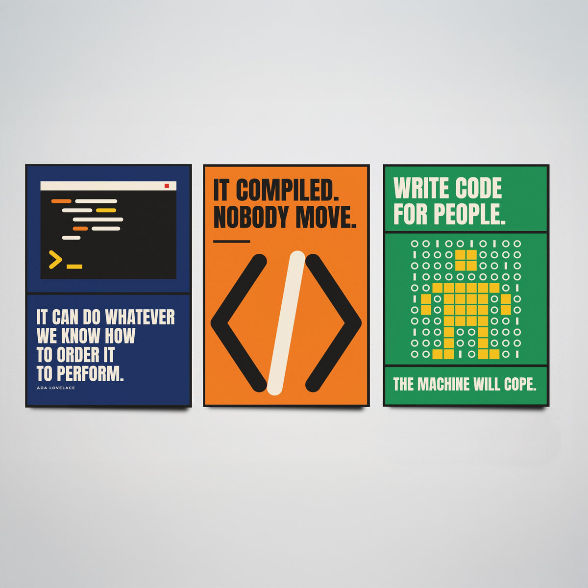 Coding Quotes Set of Three Art Prints - 3 Bauhaus Programmer Posters - Minimalist Tech Wall Art Illustration V1
