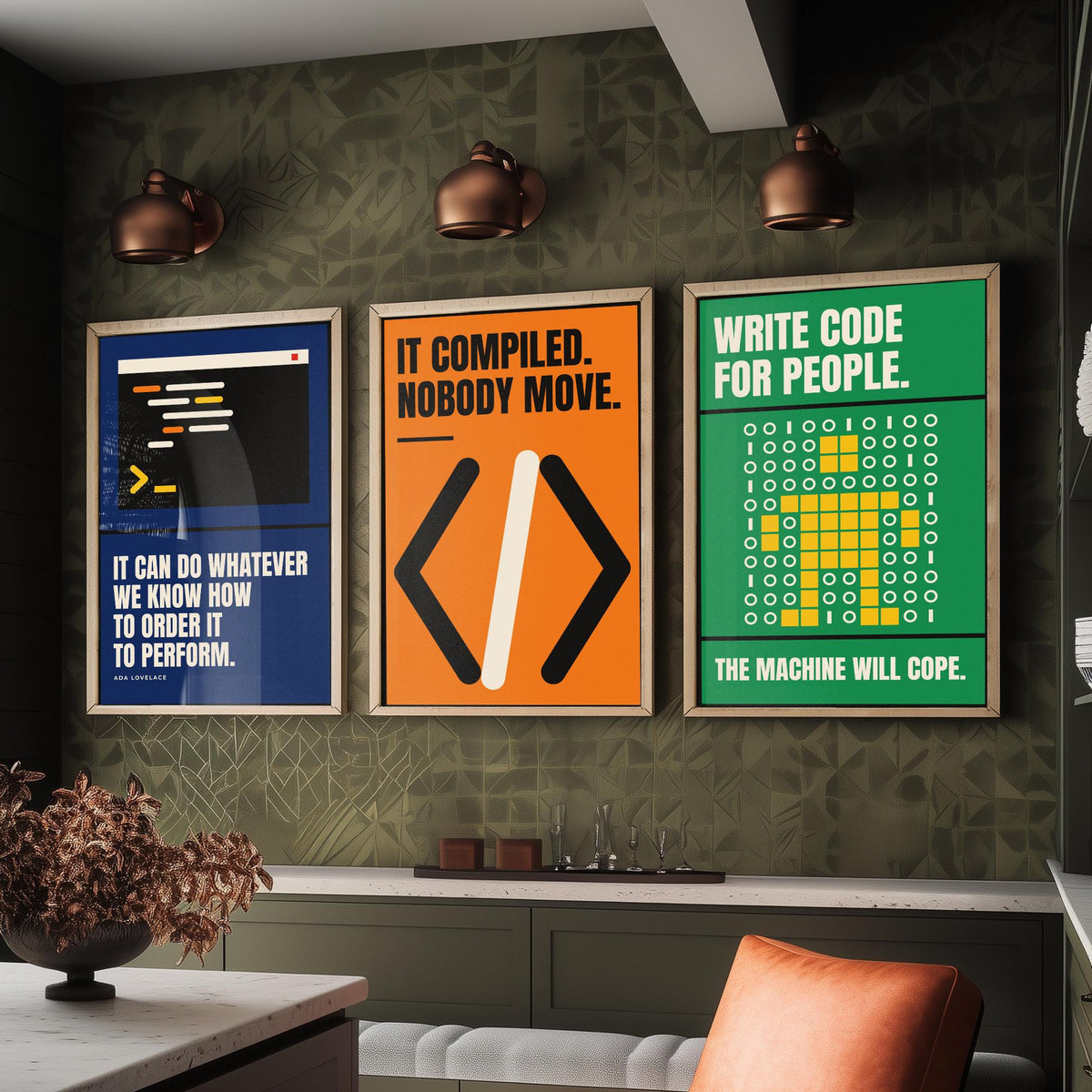 Coding Quotes Set of Three Art Prints - 3 Bauhaus Programmer Posters - Minimalist Tech Wall Art Illustration V1