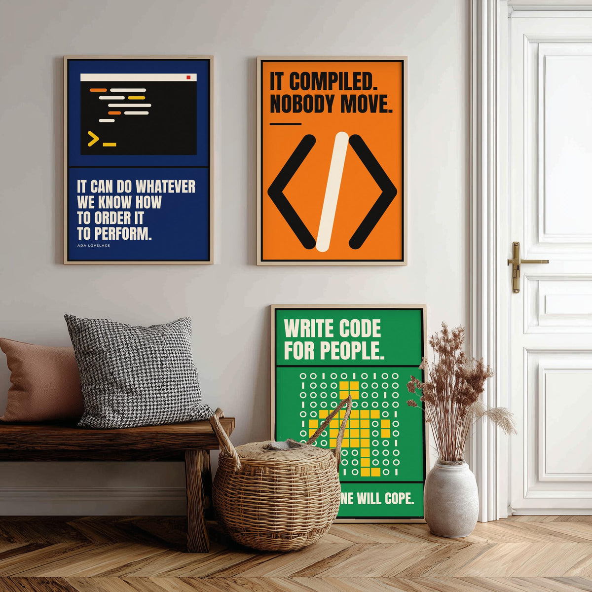 Coding Quotes Set of Three Art Prints - 3 Bauhaus Programmer Posters - Minimalist Tech Wall Art Illustration V1