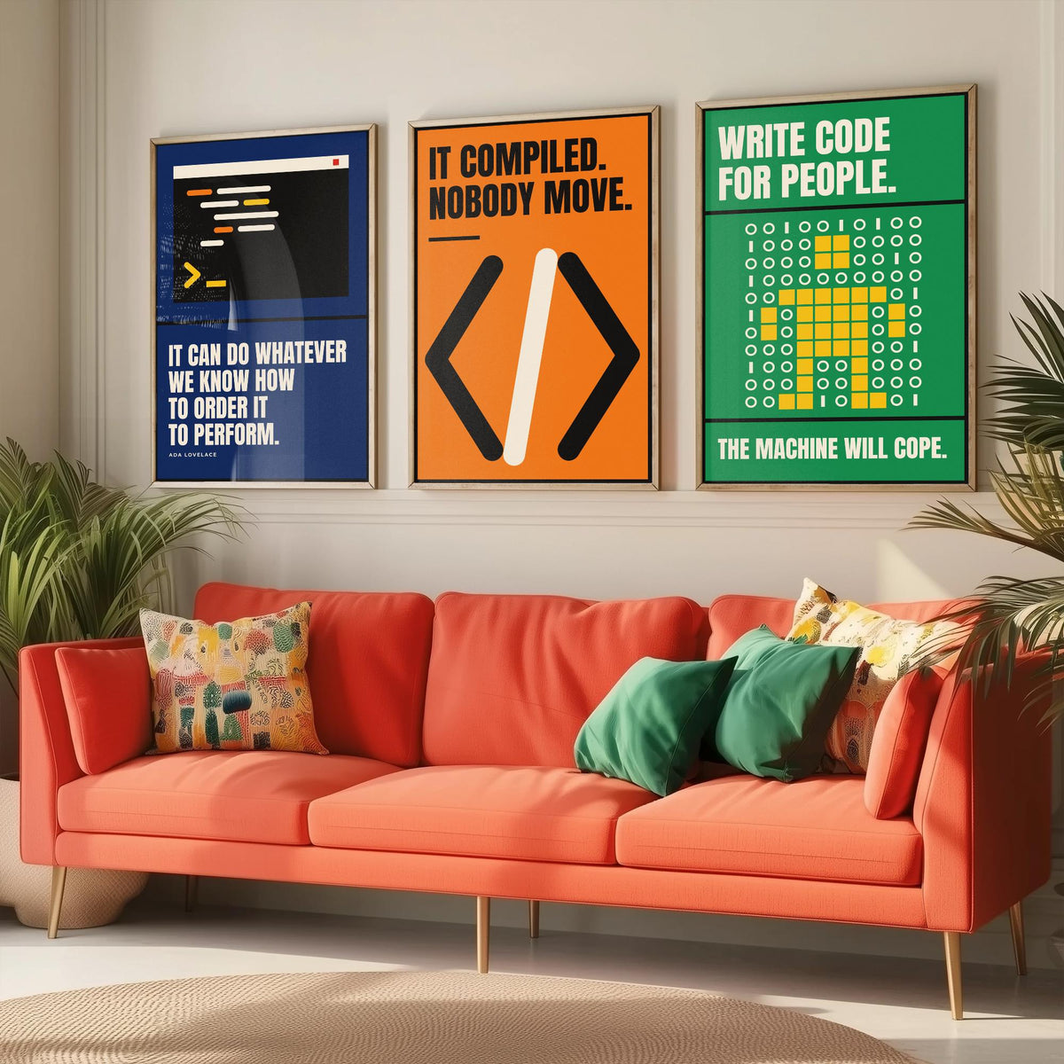 Coding Quotes Set of Three Art Prints - 3 Bauhaus Programmer Posters - Minimalist Tech Wall Art Illustration V1