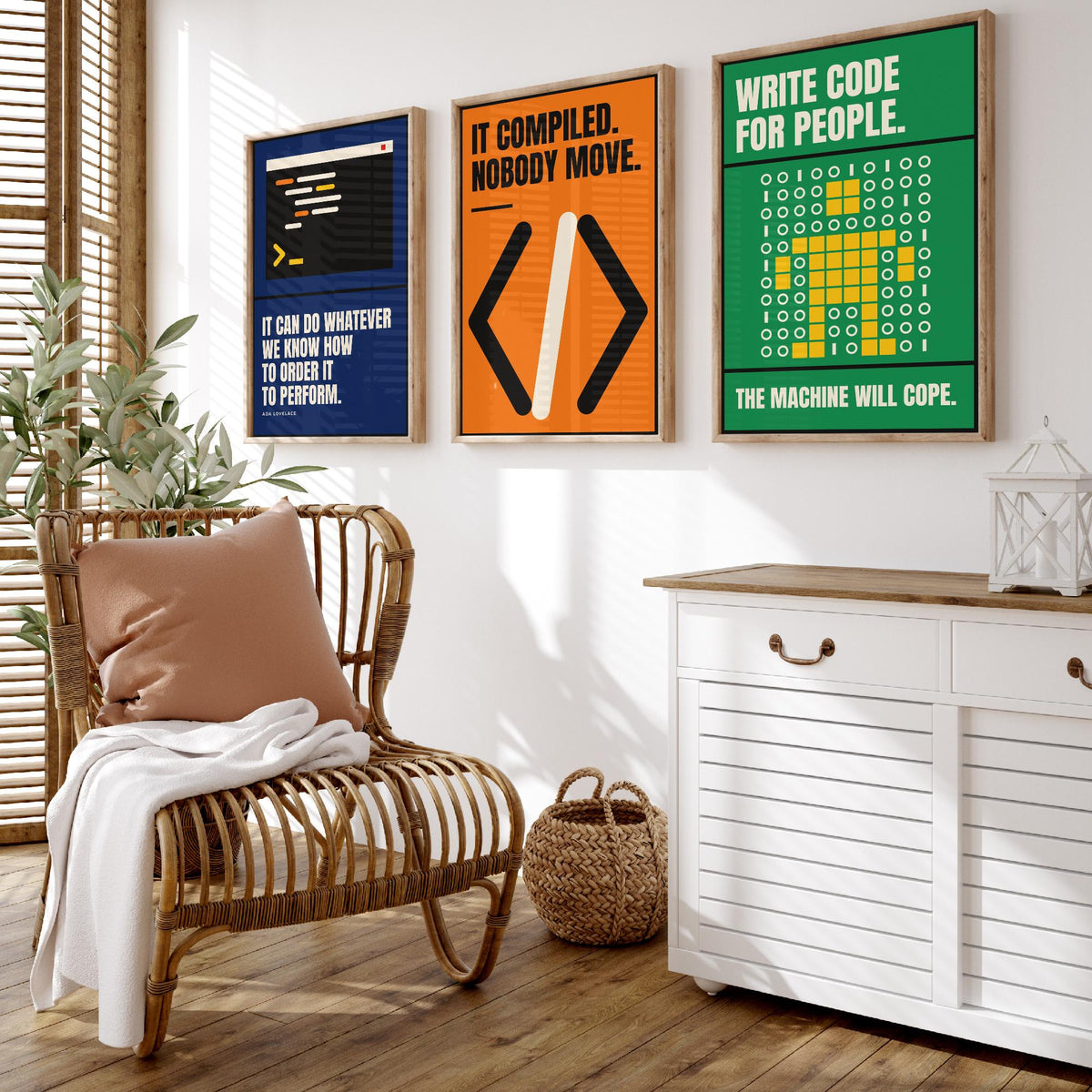 Coding Quotes Set of Three Art Prints - 3 Bauhaus Programmer Posters - Minimalist Tech Wall Art Illustration V1