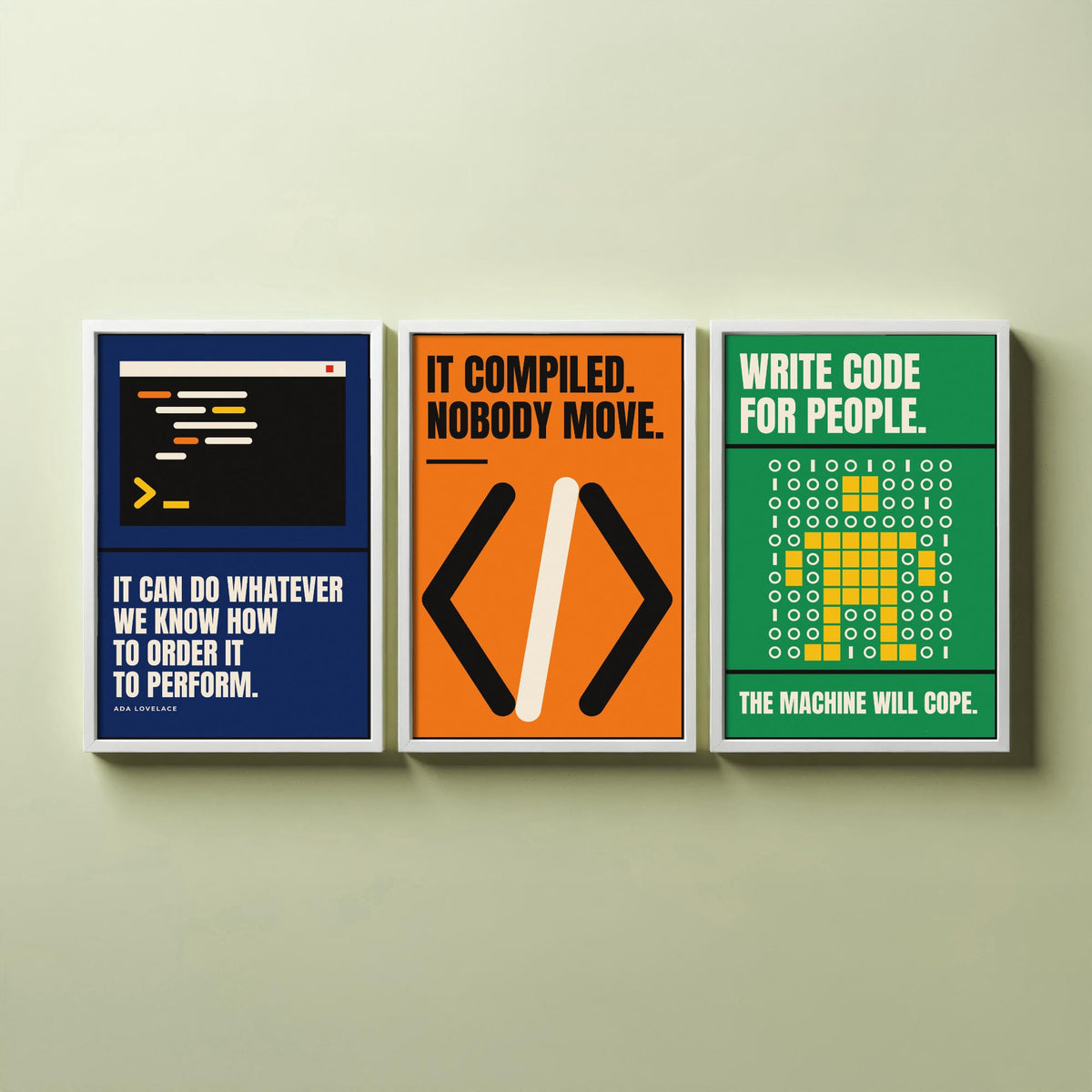 Coding Quotes Set of Three Art Prints - 3 Bauhaus Programmer Posters - Minimalist Tech Wall Art Illustration V1