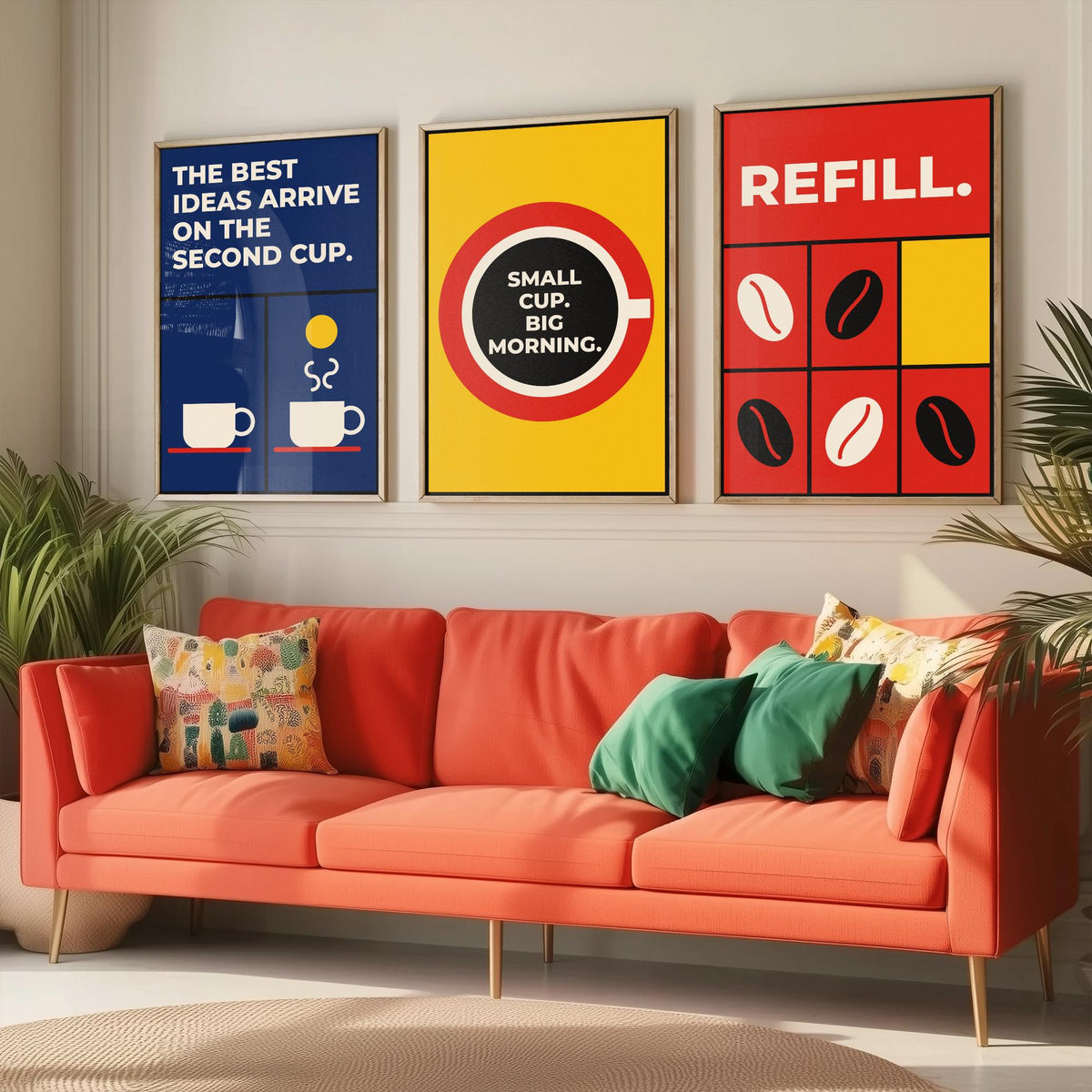 Coffee Quotes Set of Three Art Prints - 3 Retro Bauhaus Barista Posters - Minimalist Kitchen Wall Art Illustration V2
