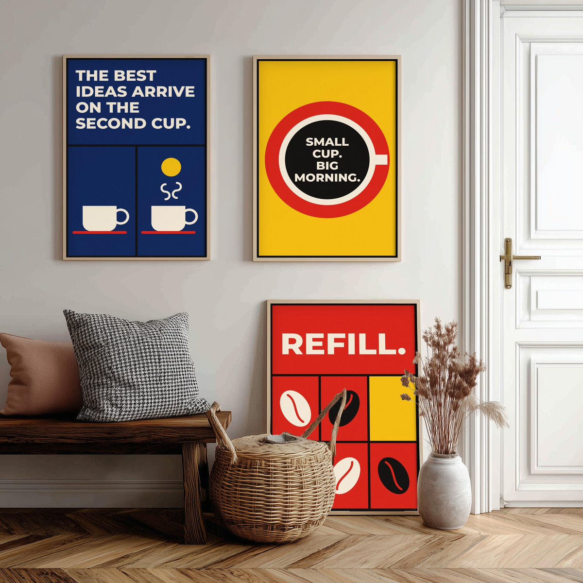 Coffee Quotes Set of Three Art Prints - 3 Retro Bauhaus Barista Posters - Minimalist Kitchen Wall Art Illustration V2