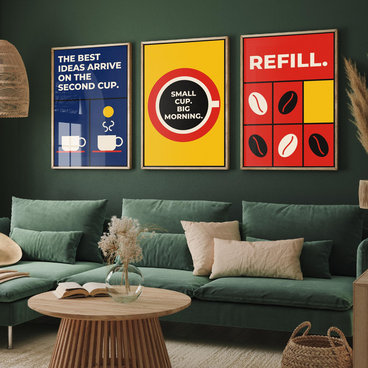 Coffee Quotes Set of Three Art Prints - 3 Retro Bauhaus Barista Posters - Minimalist Kitchen Wall Art Illustration V2