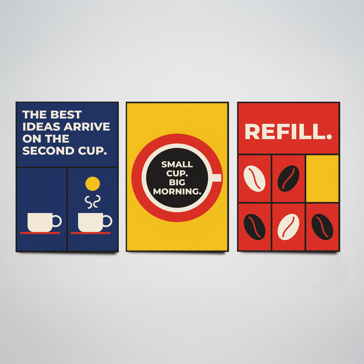 Coffee Quotes Set of Three Art Prints - 3 Retro Bauhaus Barista Posters - Minimalist Kitchen Wall Art Illustration V2