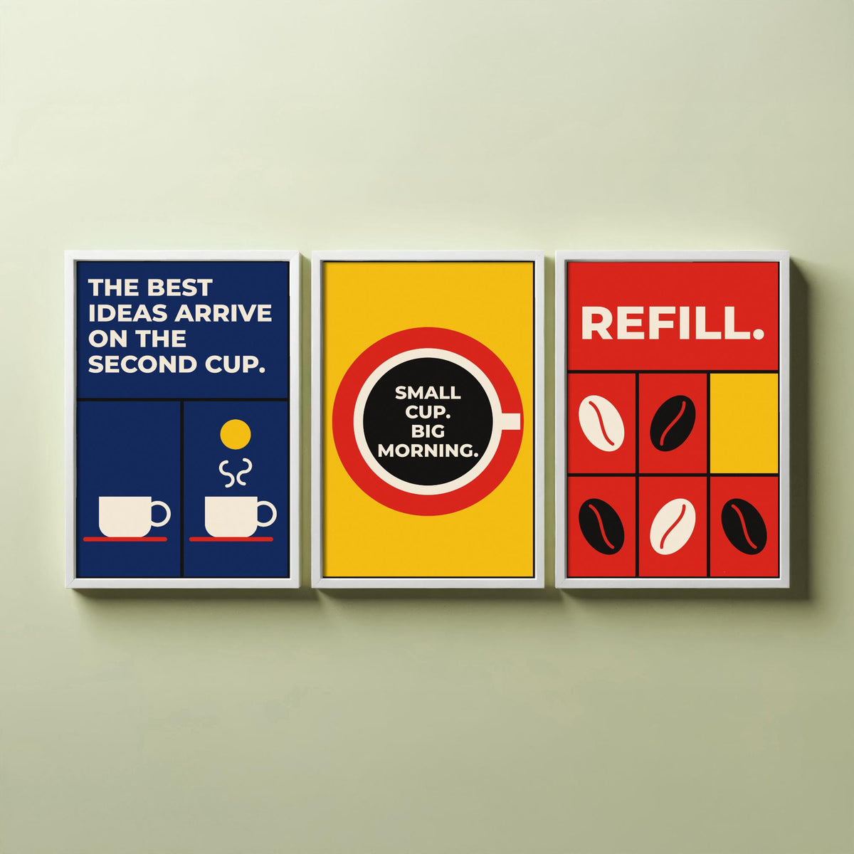 Coffee Quotes Set of Three Art Prints - 3 Retro Bauhaus Barista Posters - Minimalist Kitchen Wall Art Illustration V2