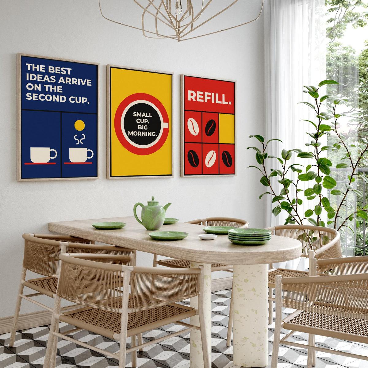Coffee Quotes Set of Three Art Prints - 3 Retro Bauhaus Barista Posters - Minimalist Kitchen Wall Art Illustration V2