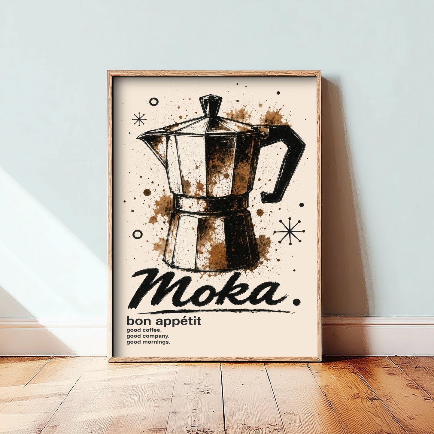 Moka Pot Coffee Art Print - Ink Splatter Painting Poster - Coffee Lover Kitchen Art - Espresso Maker Wall Decor 1/3