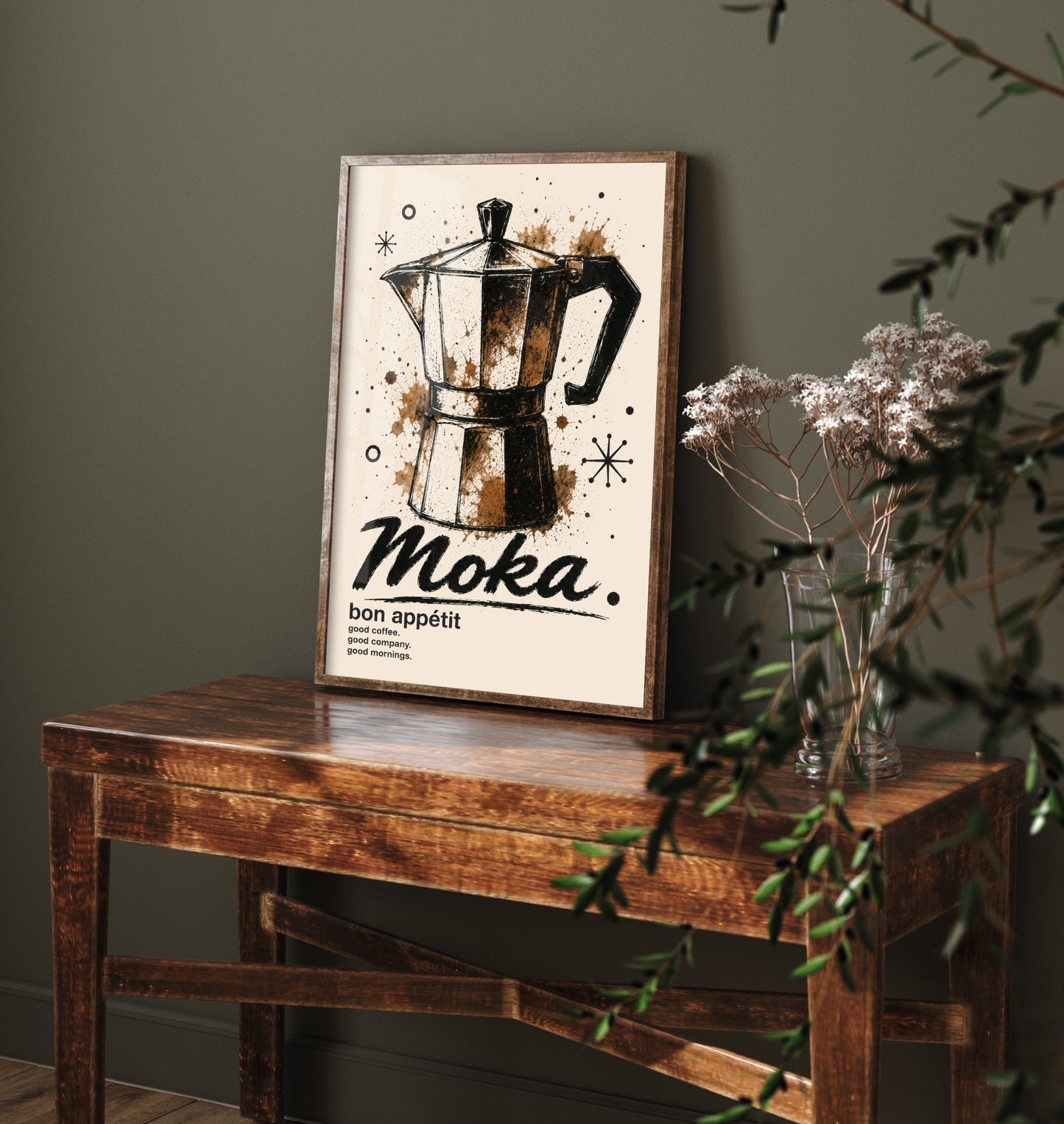 Moka Pot Coffee Art Print - Ink Splatter Painting Poster - Coffee Lover Kitchen Art - Espresso Maker Wall Decor 1/3