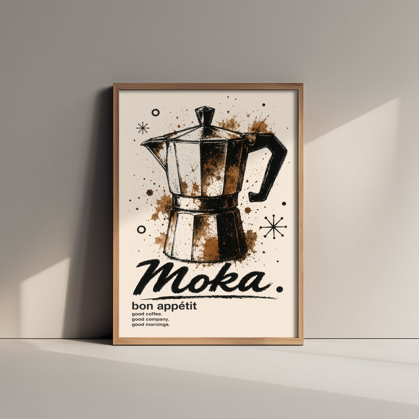 Moka Pot Coffee Art Print - Ink Splatter Painting Poster - Coffee Lover Kitchen Art - Espresso Maker Wall Decor 1/3