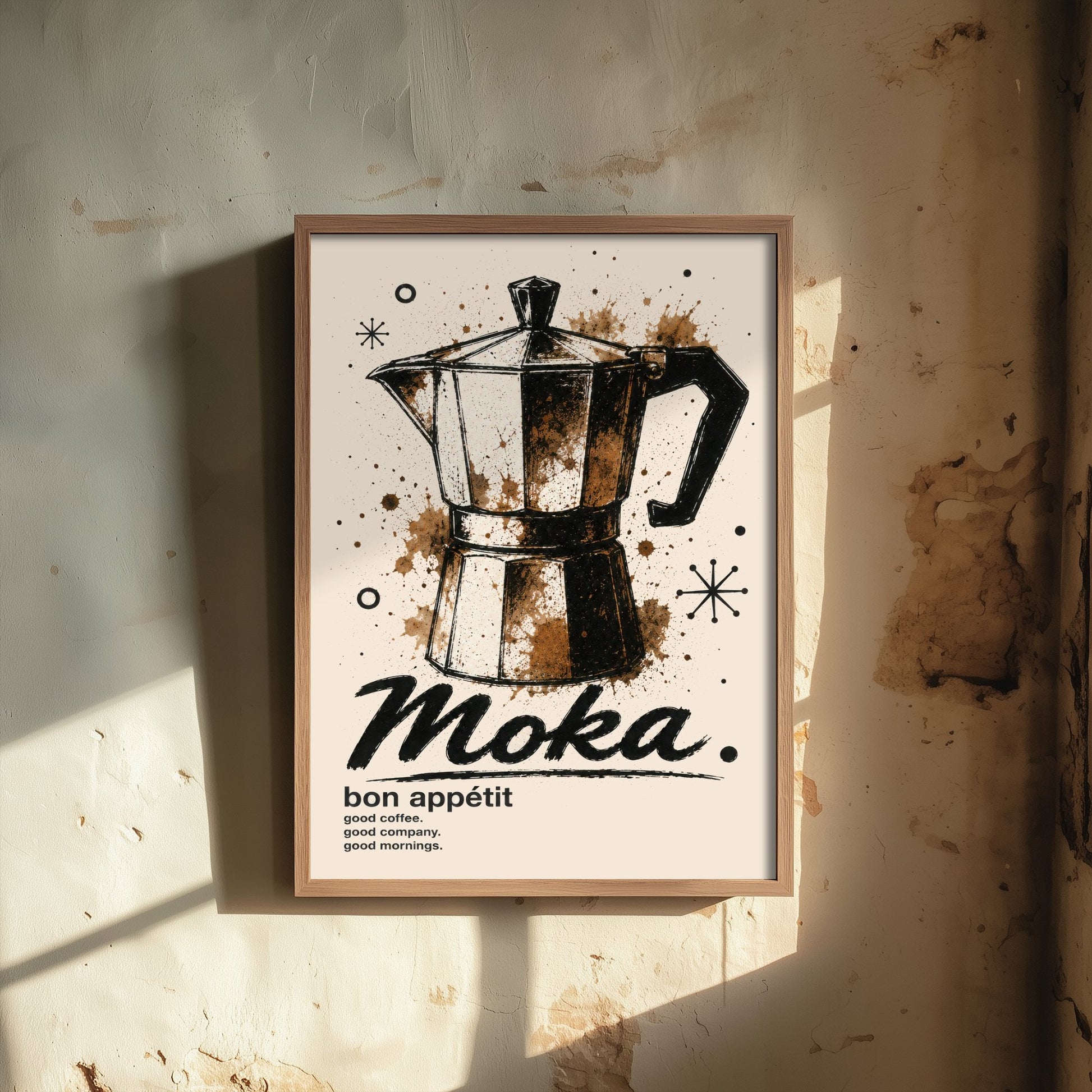 Moka Pot Coffee Art Print - Ink Splatter Painting Poster - Coffee Lover Kitchen Art - Espresso Maker Wall Decor 1/3