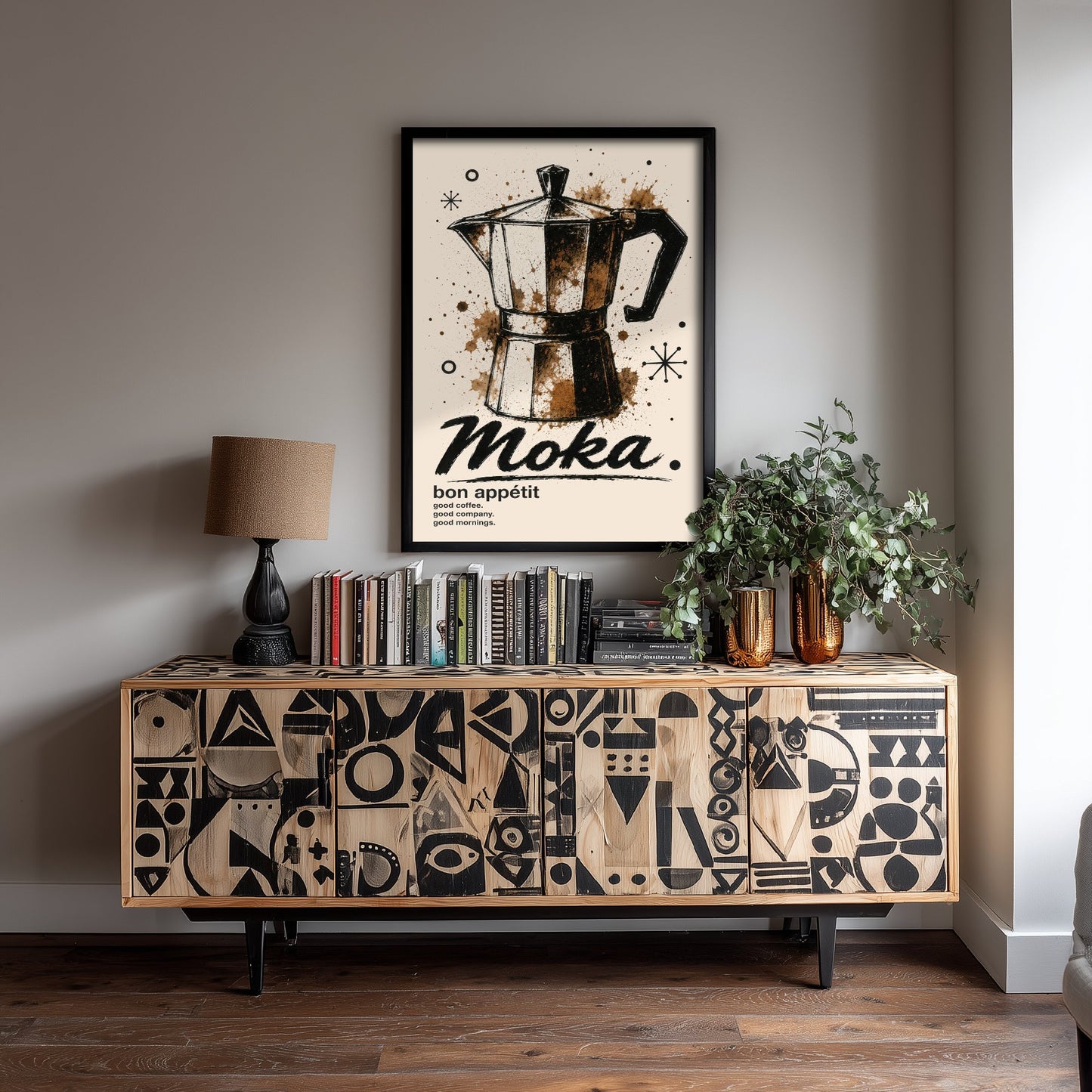Moka Pot Coffee Art Print - Ink Splatter Painting Poster - Coffee Lover Kitchen Art - Espresso Maker Wall Decor 1/3