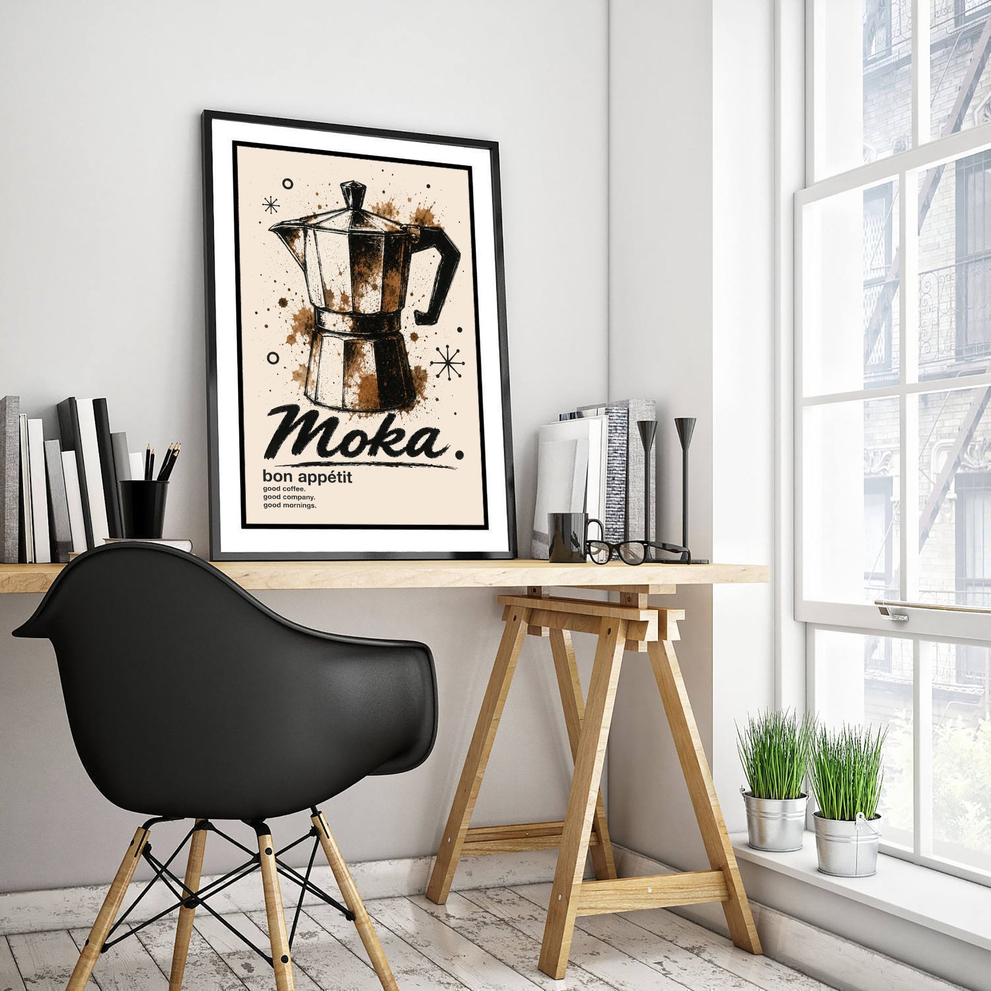 Moka Pot Coffee Art Print - Ink Splatter Painting Poster - Coffee Lover Kitchen Art - Espresso Maker Wall Decor 1/3