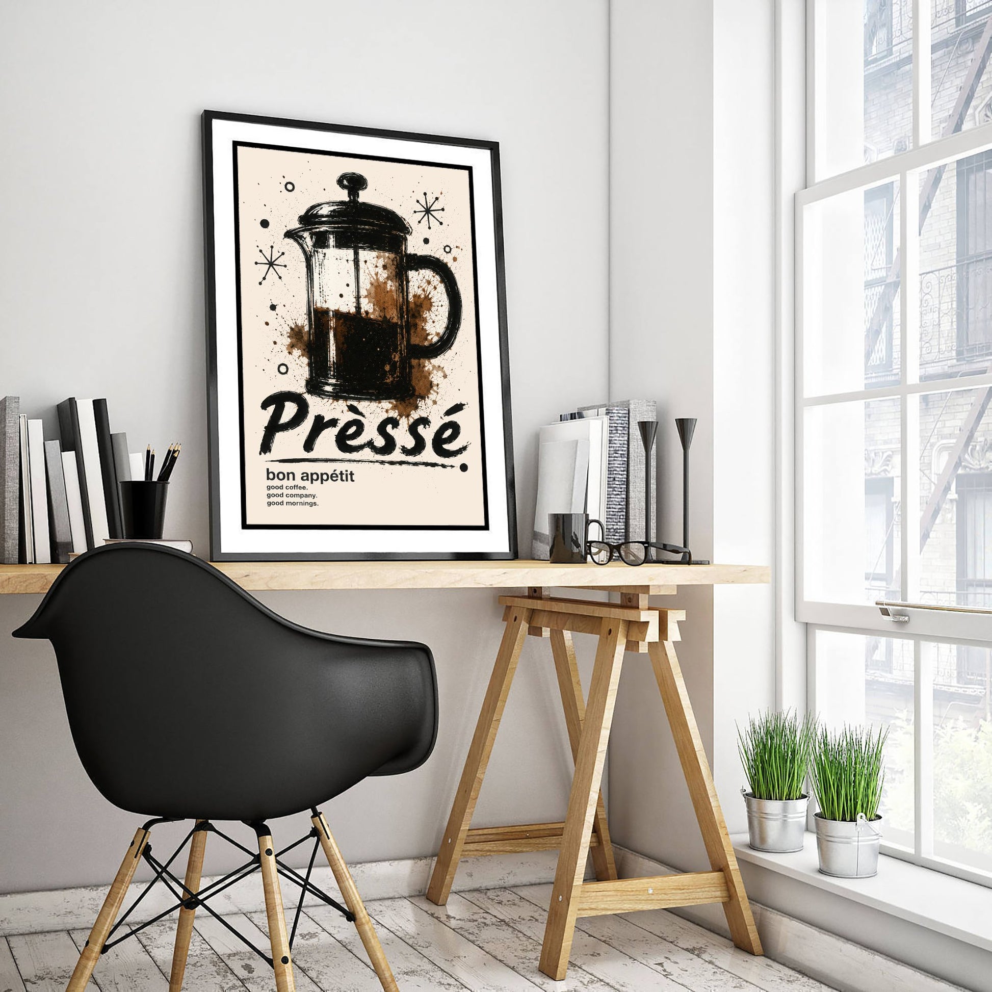 French Press Coffee Art Print - Ink Splatter Painting Poster - Coffee Lover Kitchen Art - Cafetiere Wall Decor 3/3