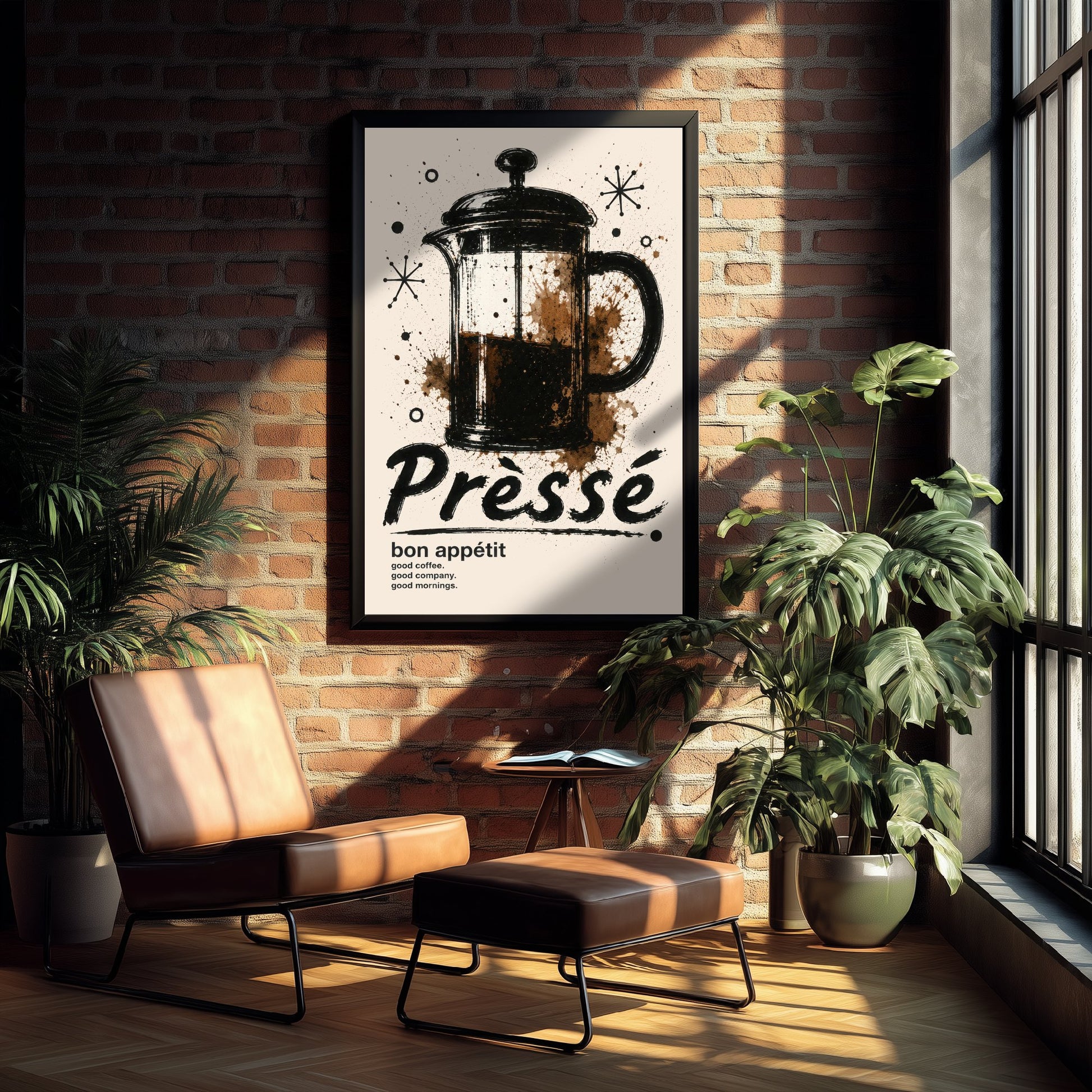 French Press Coffee Art Print - Ink Splatter Painting Poster - Coffee Lover Kitchen Art - Cafetiere Wall Decor 3/3