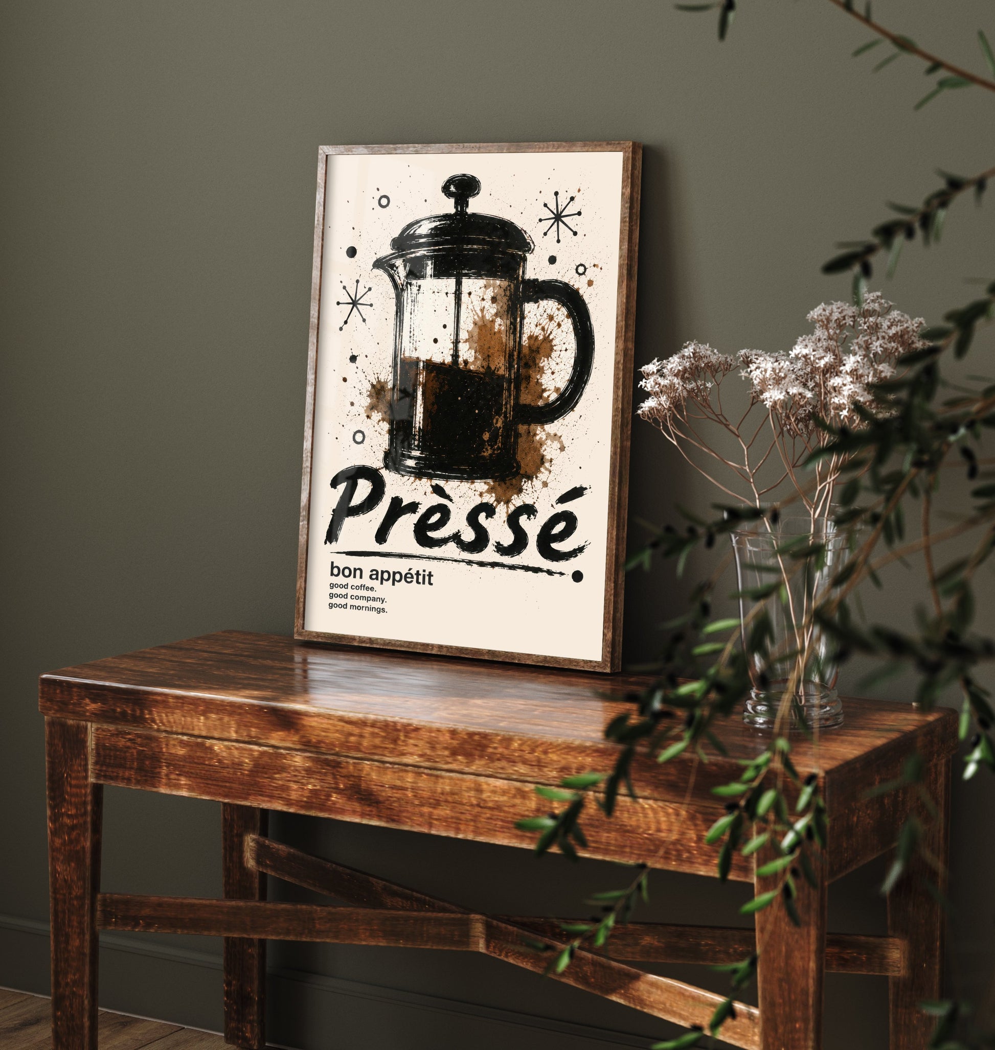 French Press Coffee Art Print - Ink Splatter Painting Poster - Coffee Lover Kitchen Art - Cafetiere Wall Decor 3/3