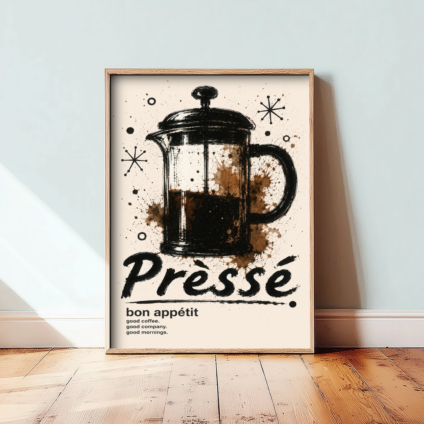 French Press Coffee Art Print - Ink Splatter Painting Poster - Coffee Lover Kitchen Art - Cafetiere Wall Decor 3/3