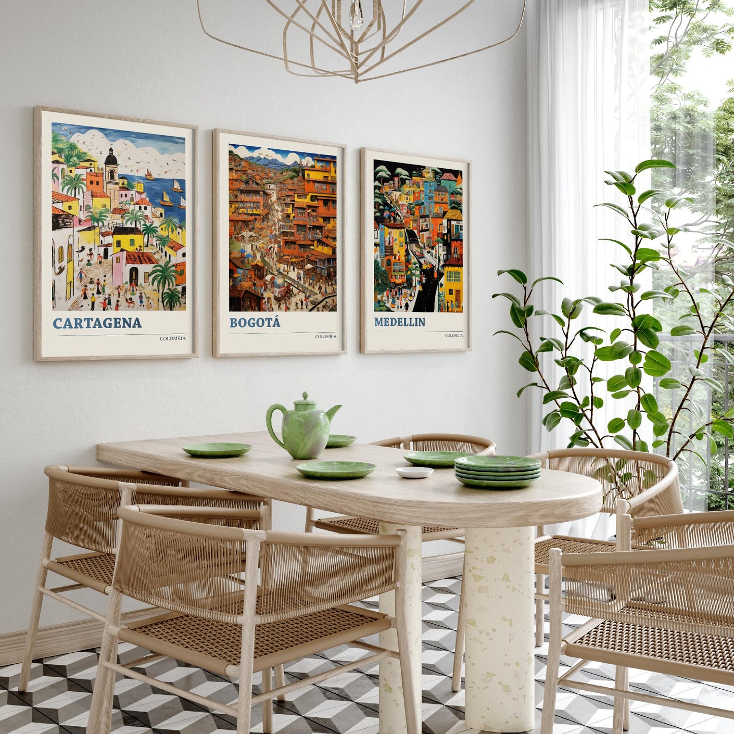 Colombia Set of Three Art Prints - Cartagena, Bogota, Medellin - Vibrant Modern Travel Posters - Colourful Illustration Wall Set