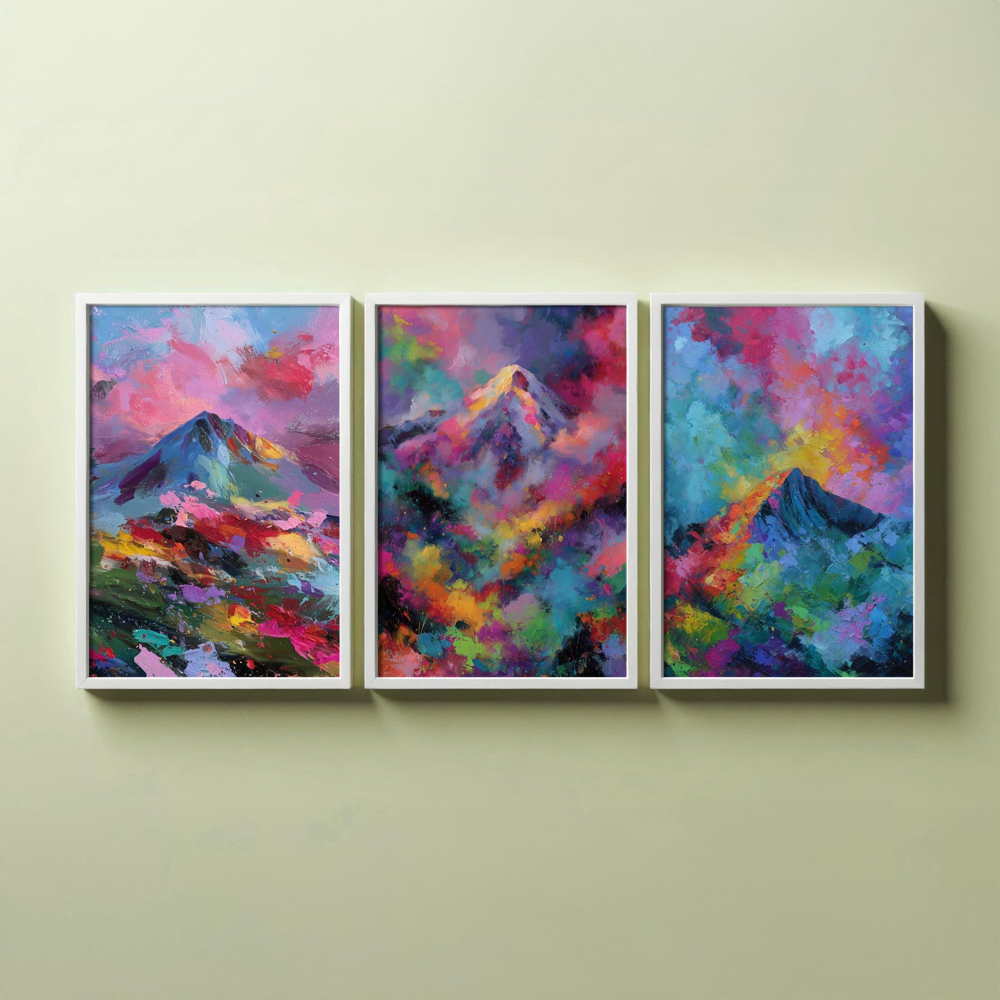 Scottish Mountains Set of Three Art Prints - Schiehallion, Ben Nevis, Buachaille Etive Mor - Vibrant Colourburst Painting Poster