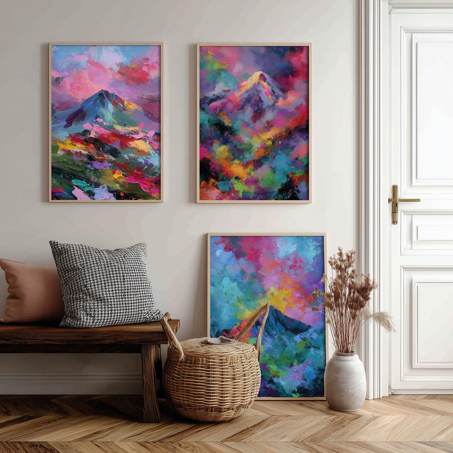 Scottish Mountains Set of Three Art Prints - Schiehallion, Ben Nevis, Buachaille Etive Mor - Vibrant Colourburst Painting Poster