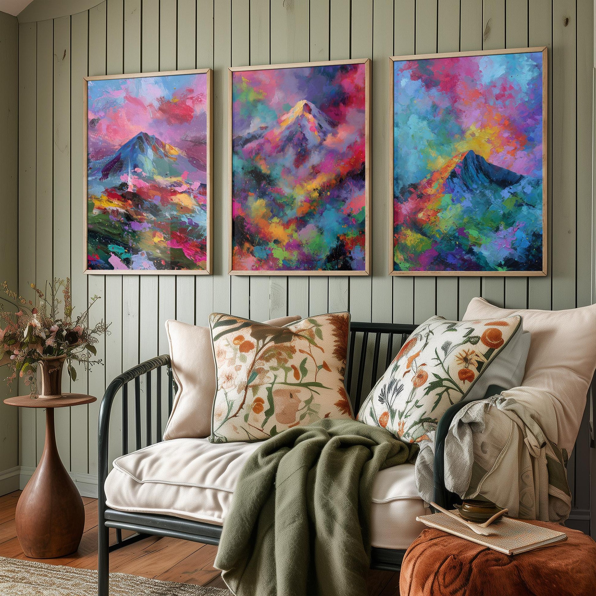 Scottish Mountains Set of Three Art Prints - Schiehallion, Ben Nevis, Buachaille Etive Mor - Vibrant Colourburst Painting Poster