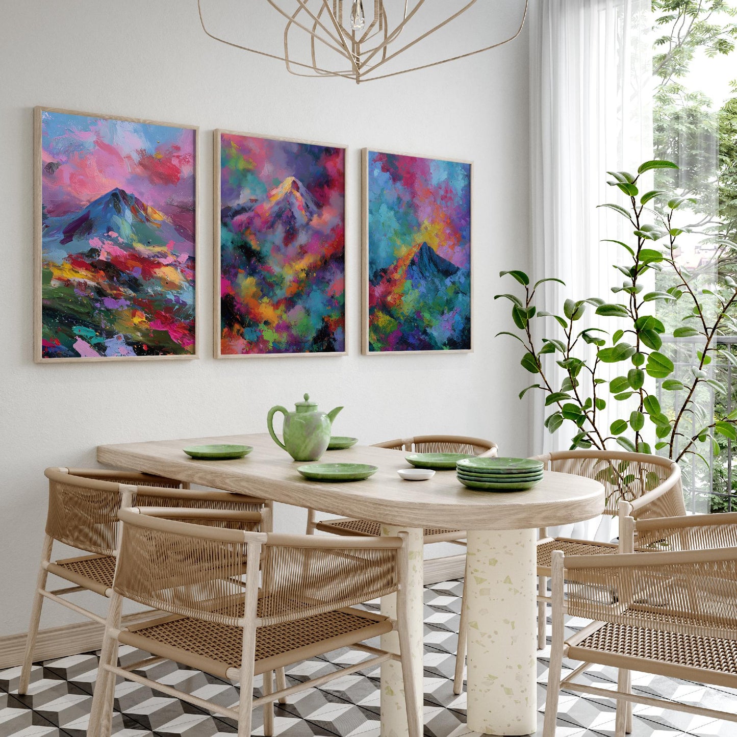 Scottish Mountains Set of Three Art Prints - Schiehallion, Ben Nevis, Buachaille Etive Mor - Vibrant Colourburst Painting Poster