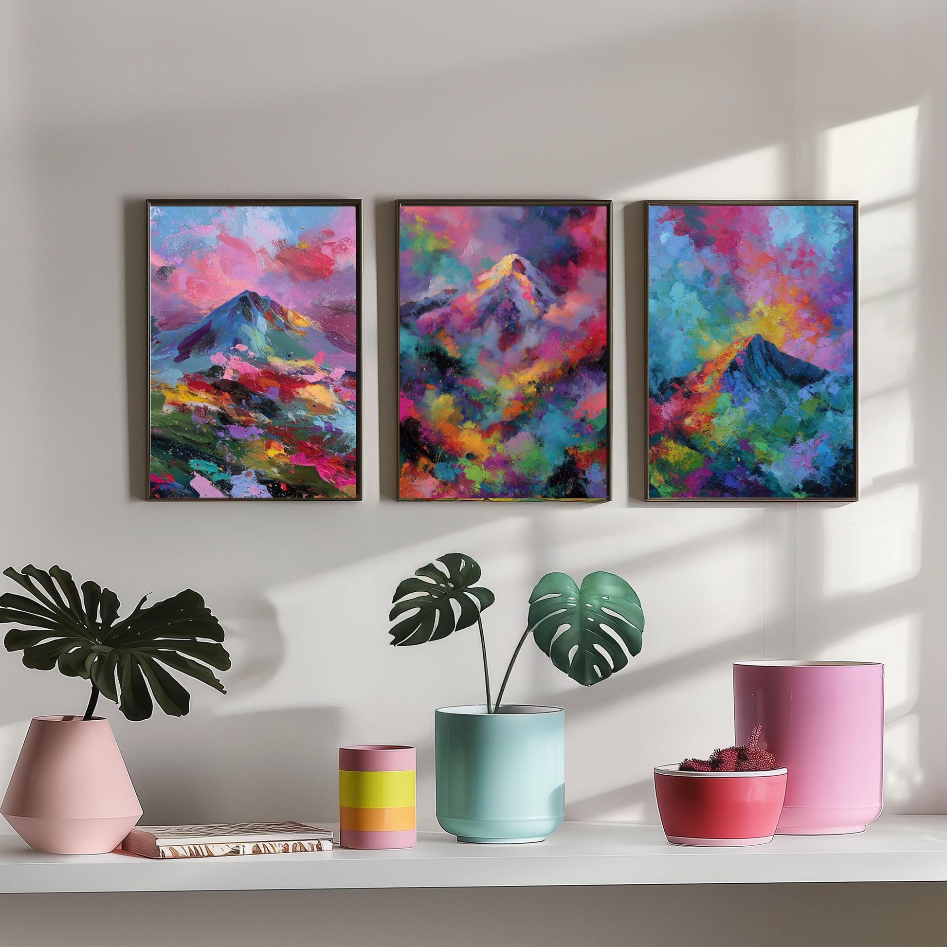 Scottish Mountains Set of Three Art Prints - Schiehallion, Ben Nevis, Buachaille Etive Mor - Vibrant Colourburst Painting Poster