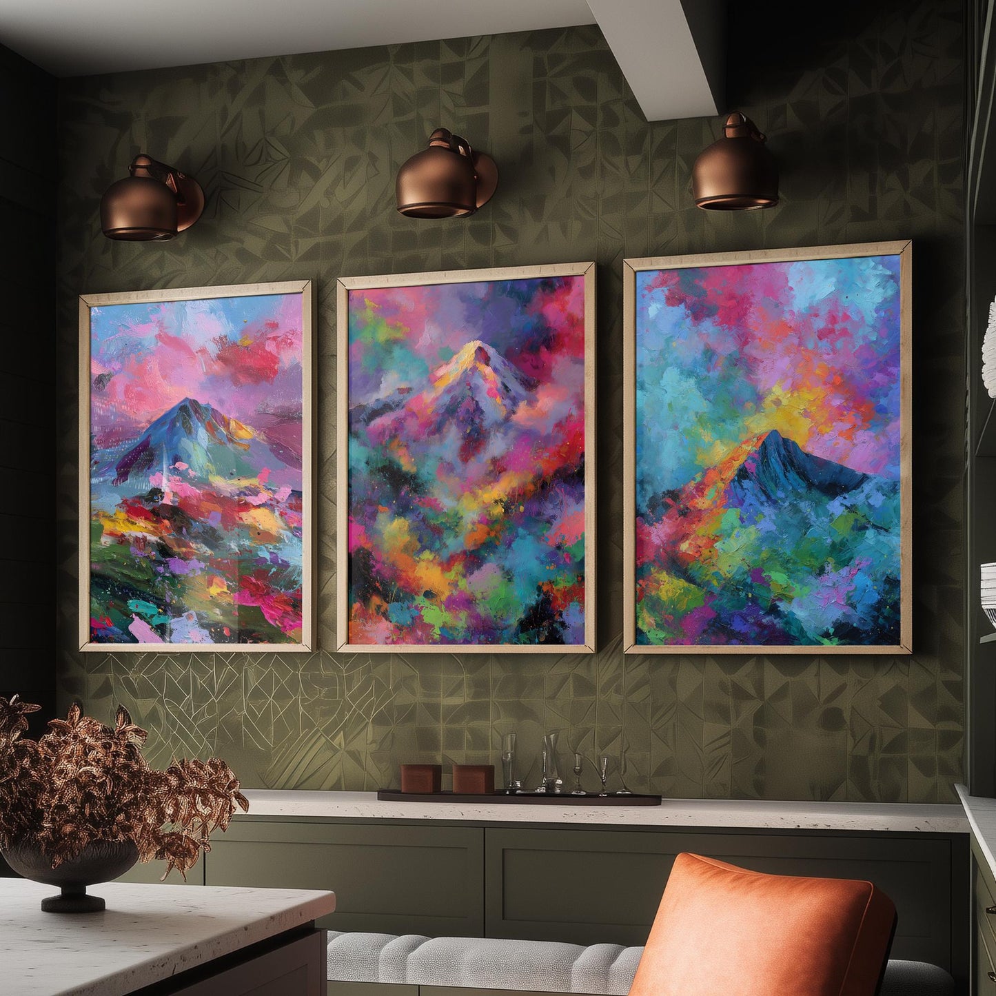 Scottish Mountains Set of Three Art Prints - Schiehallion, Ben Nevis, Buachaille Etive Mor - Vibrant Colourburst Painting Poster