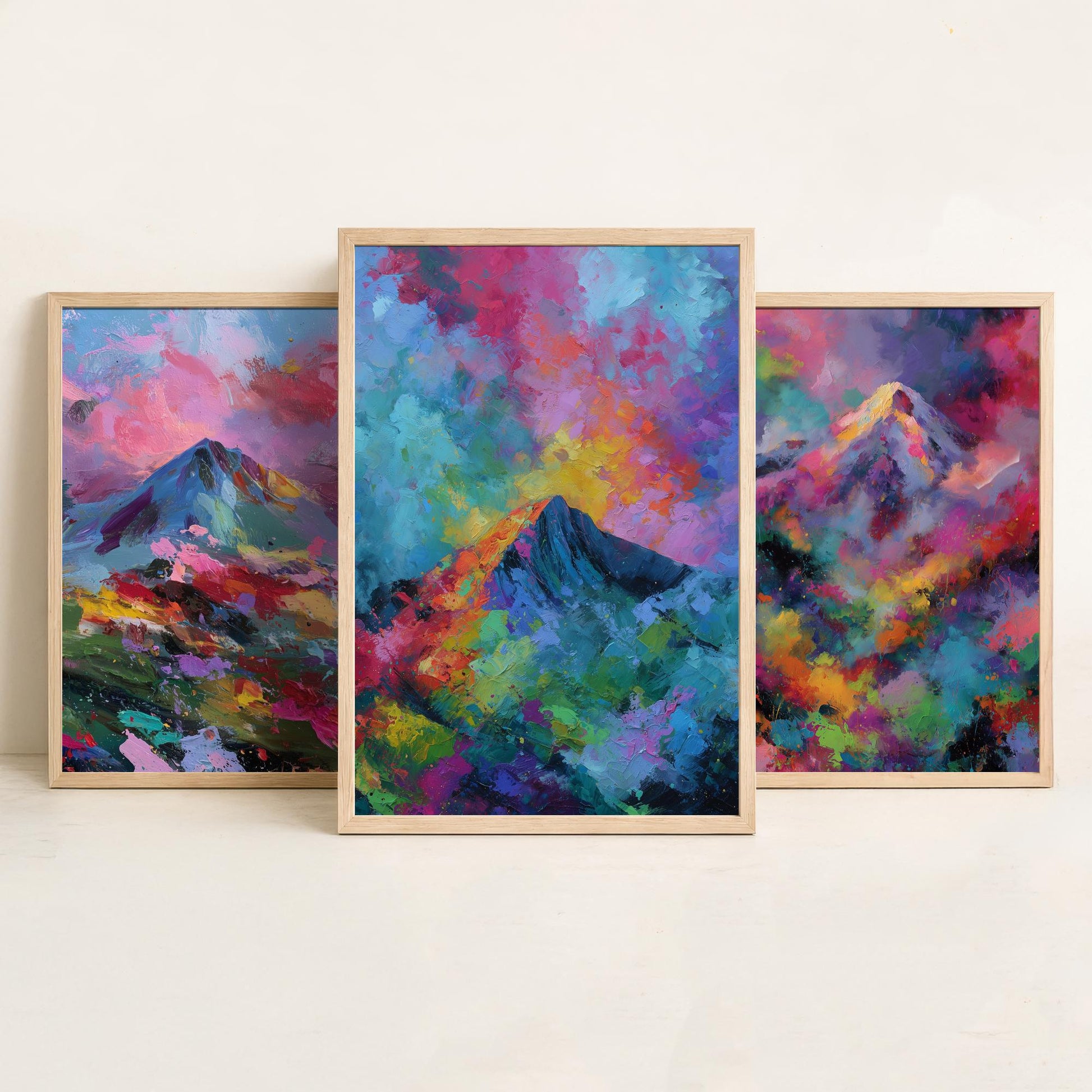 Scottish Mountains Set of Three Art Prints - Schiehallion, Ben Nevis, Buachaille Etive Mor - Vibrant Colourburst Painting Poster