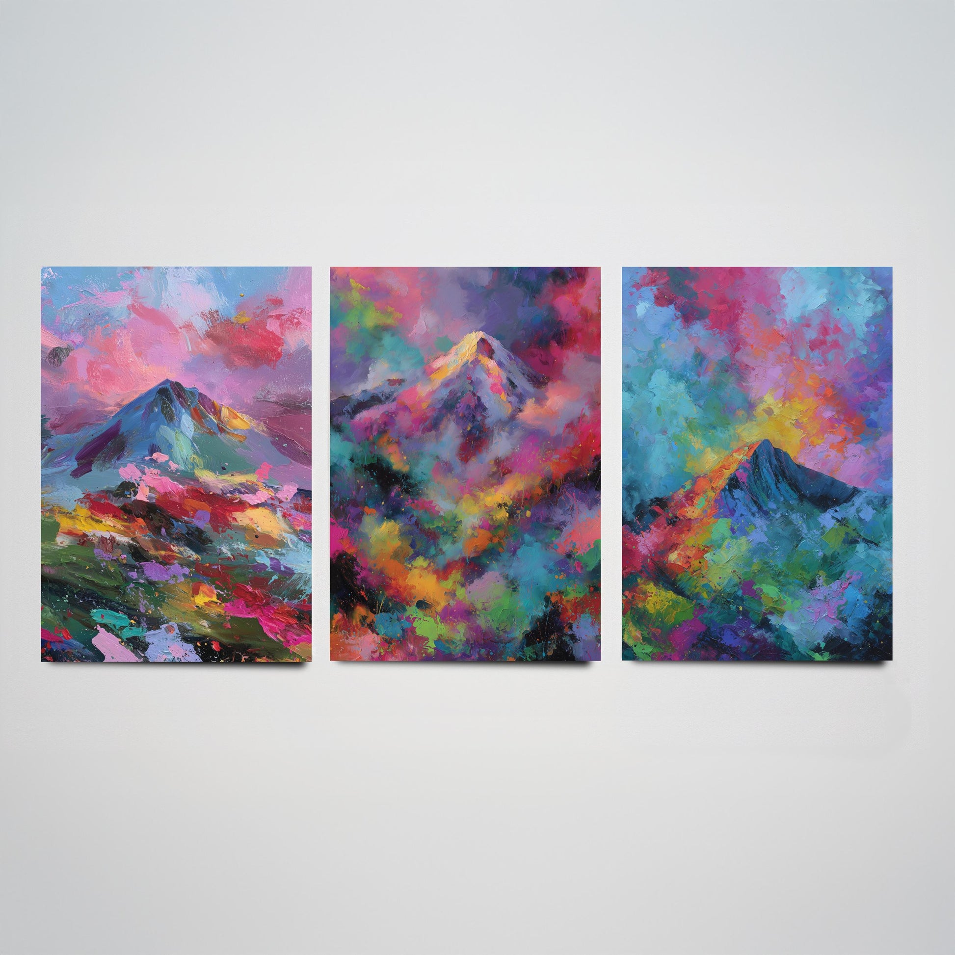Scottish Mountains Set of Three Art Prints - Schiehallion, Ben Nevis, Buachaille Etive Mor - Vibrant Colourburst Painting Poster